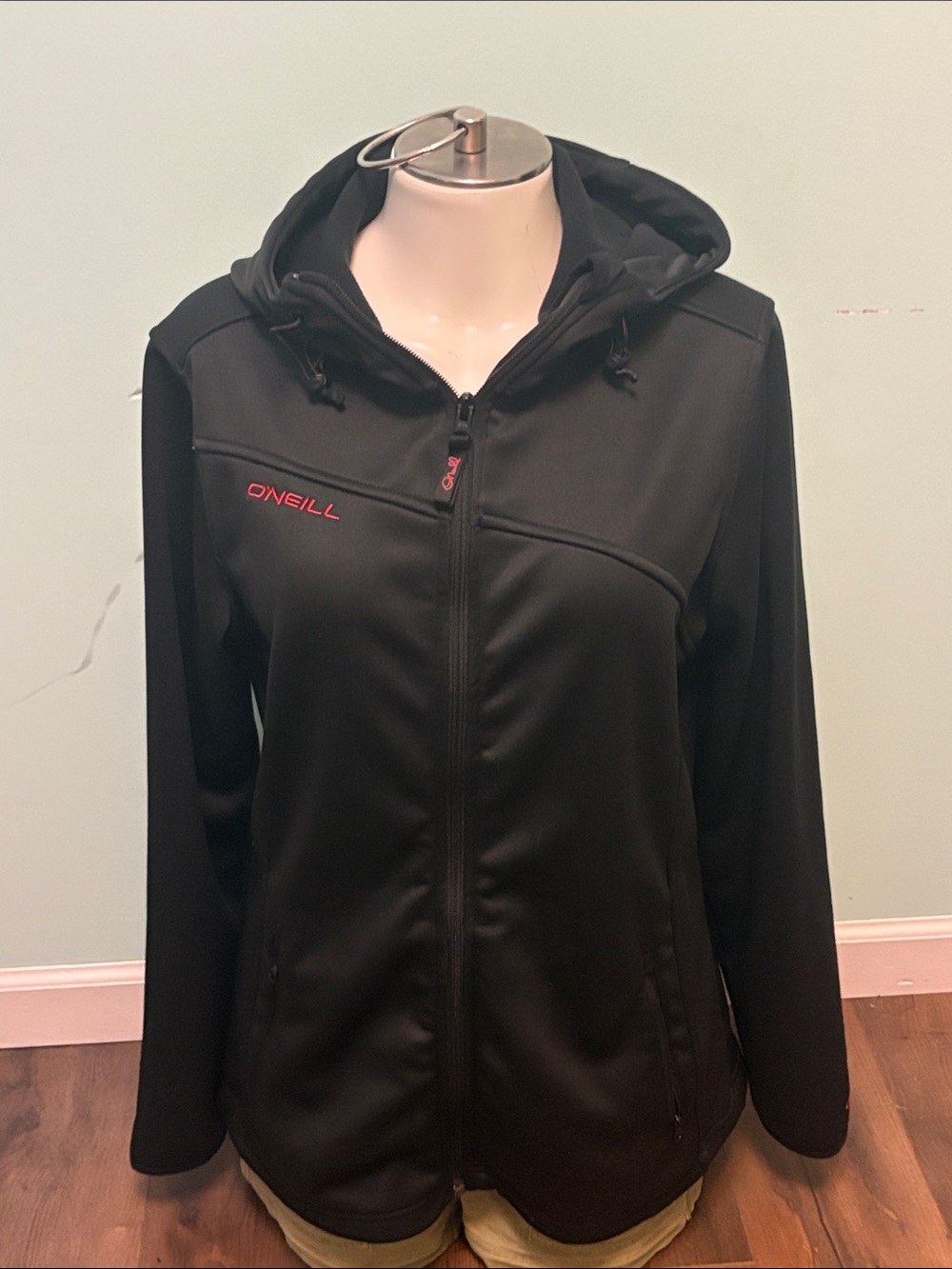 O'Neill Women's Black Hooded Utility Jacket with Red Logo
